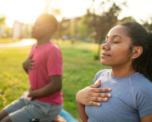 Man and woman breathing in peacefully with no asthma symptoms